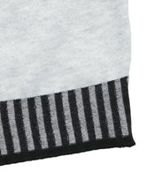 Gray knit Striped Trim Tie Waist Sweater Dress with ribbed hem and black light gray stripes