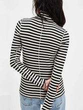 Striped Turtleneck Top with Exposed Seam Long Sleeve Women’s Shirt
