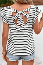 Striped V Neck Flutter Sleeve Top with Bow Back Stripe