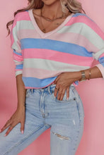 Striped V Neck Sweater for Women Stripe