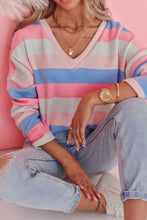 Striped V Neck Sweater for Women