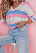 Striped V Neck Sweater for Women