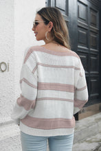 Striped V-Neck Sweater with Long Sleeve Length Acrylic Pullover