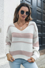 Striped V-Neck Sweater with Long Sleeve Length Acrylic Pullover