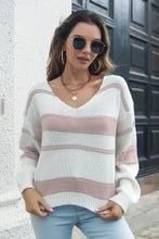 Striped V-Neck Sweater with Long Sleeve Length Acrylic Pullover Sweater Pullovers
