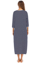 Striped Zip Up Lounge Dress with Pockets Sleeve Length Options