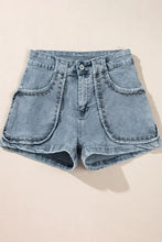 Studded Acid Wash Denim Shorts Denim Shorts