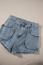 Studded Acid Wash Denim Shorts Denim Shorts