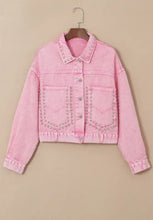 Studded Button Up Denim Jacket Woman Outerwear