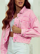 Studded Button Up Denim Jacket Woman Outerwear