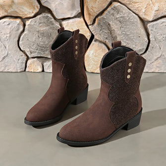 Suede Cowboy Ankle Boots for Women Brown Low Heel Brown