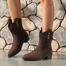 Suede Cowboy Ankle Boots for Women Brown Low Heel