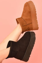 Suede Round Toe Platform Ankle Boots for Women Brown