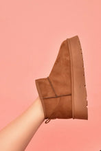 Suede Round Toe Platform Ankle Boots for Women Brown