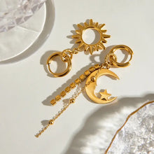 Gold-plated sun moon asymmetric drop earrings in stainless steel