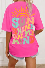 Fuchsia pink oversized Sun Shine On My Mind round neck t-shirt with colorful graphic