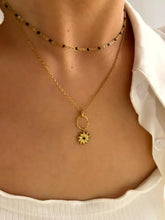 Golden 2-piece sunflower pendant necklace with black beaded choker