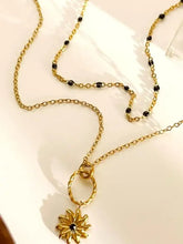 18k gold-plated stainless sunflower pendant necklace with black beads