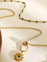 18k gold-plated sunflower pendant necklace with black beads