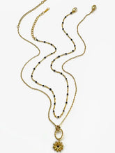 18k gold-plated sunflower pendant necklace with black beads