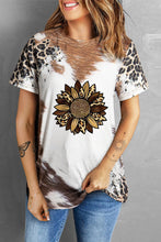 Sunflower Print Women's T-Shirt with Stretchy Polyester Blend Leopard