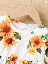 Sunflower ruffled short sleeve baby dress with ruffled hem, 9-12m