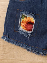 Baby girl sunflower ruffled short sleeve top with distressed denim shorts