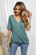 Women’s teal green surplice half sleeve V-neck top