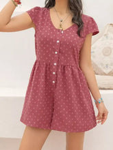 Dusty rose swiss dot cap sleeve romper with white floral pattern