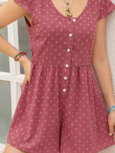 Dusty rose swiss dot cap sleeve romper with white floral pattern