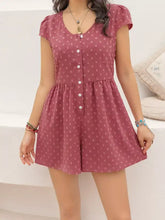 Swiss dot cap sleeve romper in dusty rose with floral pattern