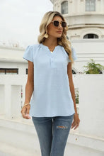 Swiss Dot Notched Neck Short Sleeve Top Woman T Shirts
