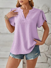 Swiss Dot Notched Petal Sleeve T-Shirt Woman T Shirts
