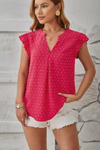 Swiss dot ruffled cap sleeve T-shirt in pink with white denim shorts