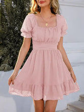 Swiss Dot Short Sleeve Mini Dress Blush Pink Casual Dresses