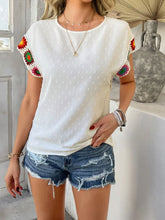 Swiss Dot White Blouse with Colorful Crochet Sleeves for Women White
