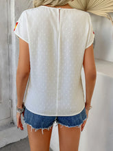 Swiss Dot White Blouse with Colorful Crochet Sleeves for Women