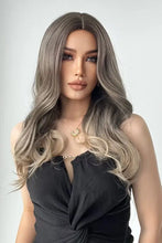 Synthetic long straight ash blonde wig with dark roots and center part
