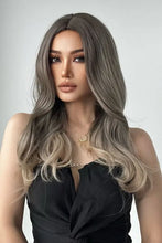 Synthetic long straight ash blonde wig with dark roots and center part