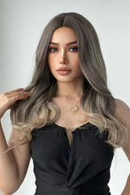 Synthetic long straight ash blonde wig with dark roots and center part