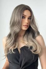 Synthetic long ash blonde wig with dark roots and center part