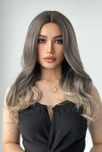 Synthetic long straight ash blonde wig with dark roots and center part