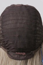 Brown mesh wig cap with adjustable straps and lace front for synthetic long wave ombre wig with medium blonde highlights, cap included