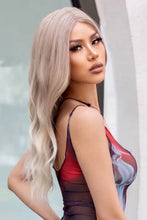 Silver synthetic long wave ombre wig with medium blonde highlights, cap included
