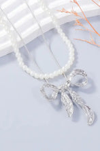 Synthetic Pearl and Silver Bow Jewelry Set with Necklace and Earrings Silver One Size Fashion Jewelry
