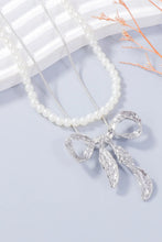 Synthetic Pearl and Silver Bow Jewelry Set with Necklace and Earrings Silver One Size
