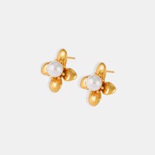 Synthetic Pearl Titanium Steel Flower Earrings Earrings