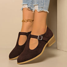 T-strap heeled shoes for women in black and brown with elegant buckles Coffee Brown