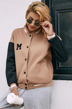 Tan and Black Varsity Jacket Long Sleeve Length for Women Camel