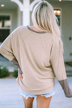 Tan and Gray Color Block Long Sleeve Length Round Neck Top for Women